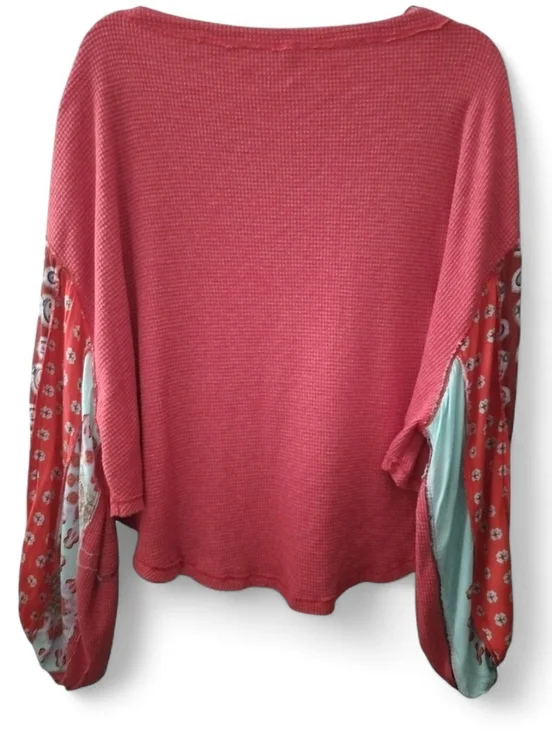Free People We The Free Waffle Knit Boho Sleeves Blossom Top Oversized M - Picture 6 of 16
